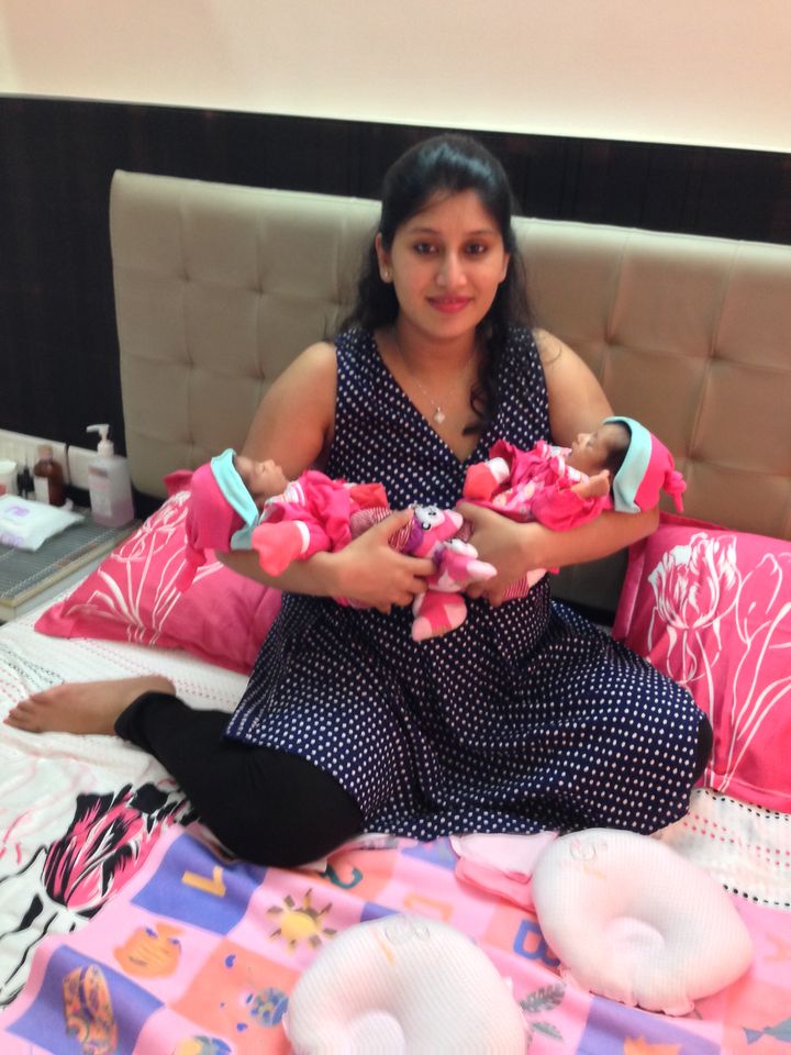 Suvidhi after delivering her twin daughters